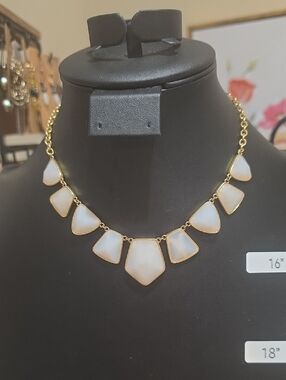 Stella & Dot Gold Necklace with White Geometric Stones